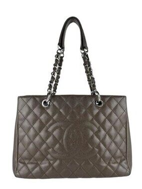 Auth CHANEL GST Shoulder Bag Brown/Silver Leather/Metal - z9805